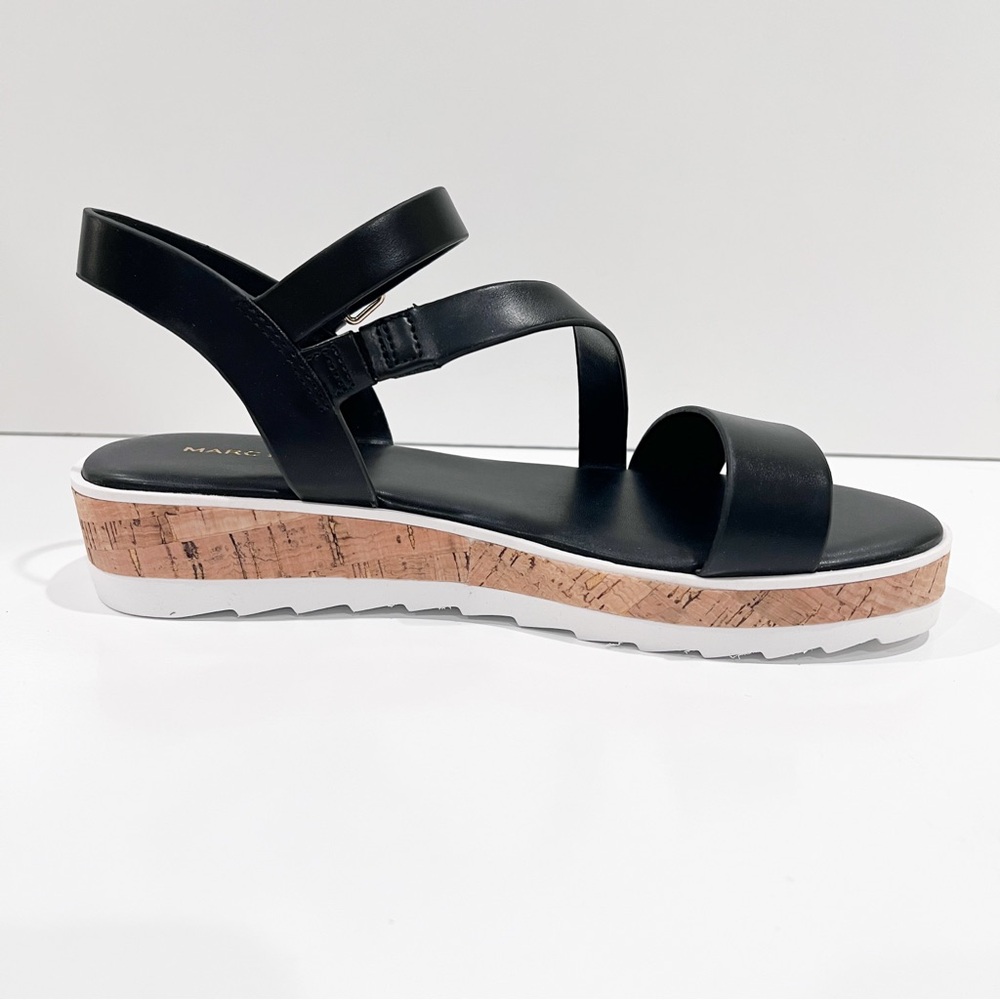 Marc Fisher Grandie Cork Platform Strappy Wedge Sandals Buckle Black 7.5 NEW - Picture 8 of 16